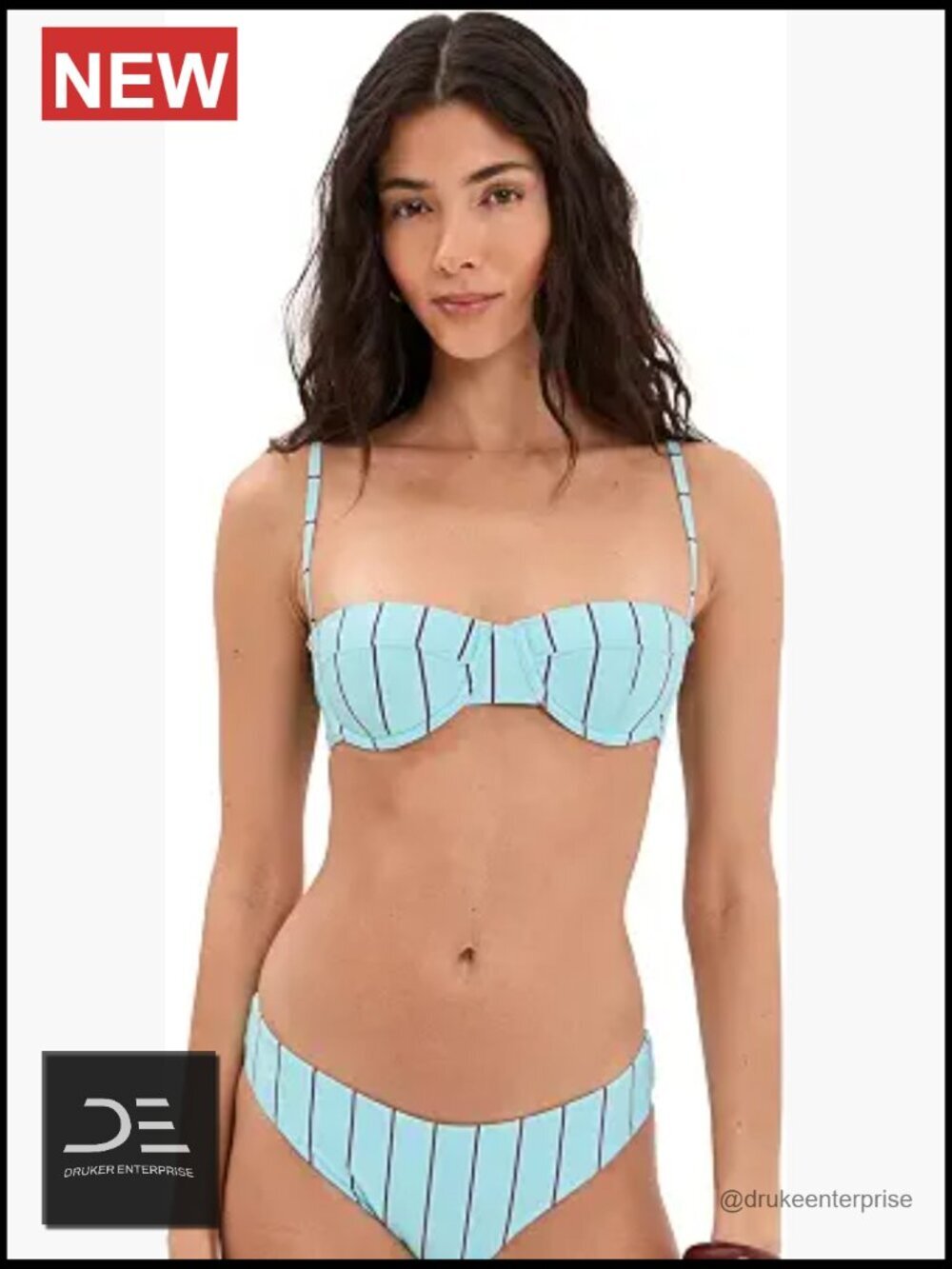Lightly Padded Bikini Top with Stripe Print